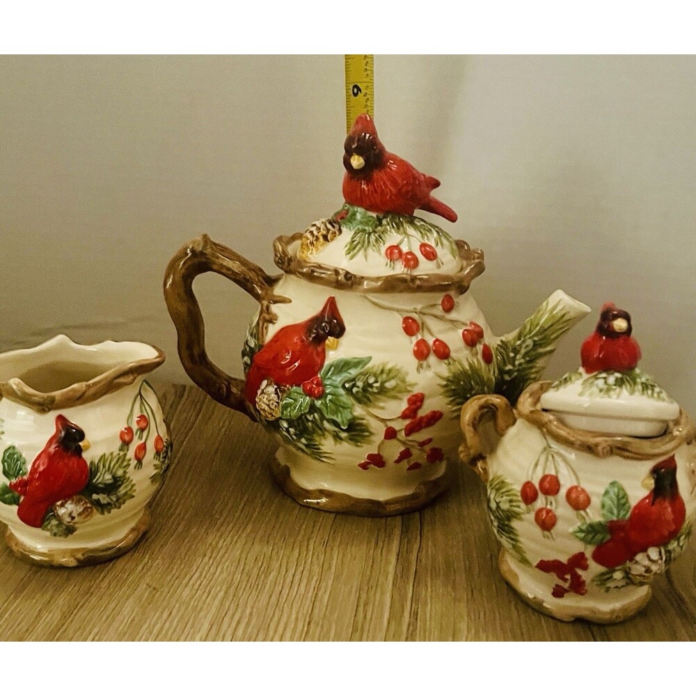 Kaldun & Bogle Cardinal Tea Set, teapot, creamer, and sugar Cracker Barrel